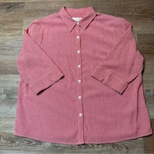 CJ Banks Pink Button-Front Textured Blouse